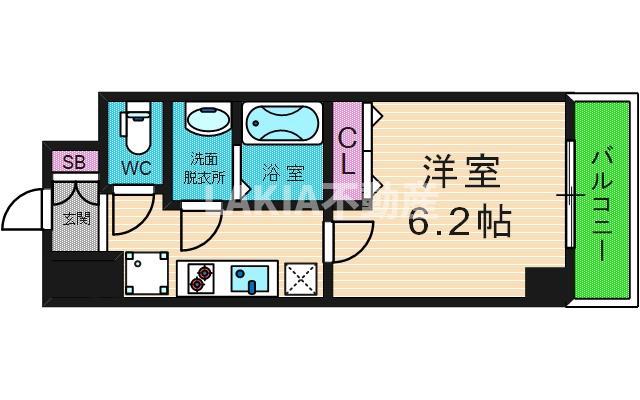 グランデュール鶴橋(1K/6階)の間取り写真
