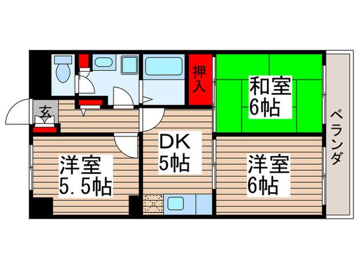 グランピニエール松戸(3DK/2階)の間取り写真