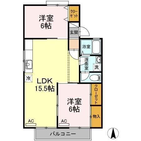 ドミール土井A棟(2LDK/2階)の間取り写真