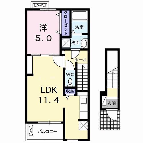 グランディール沖洲A(1LDK/2階)の間取り写真
