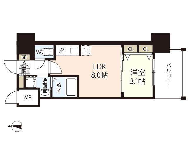 S-RESIDENCE国泰寺町一丁目(1LDK/8階)の間取り写真