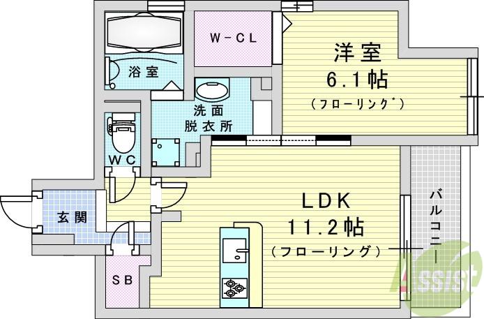 ユニヴェール千里中央(1LDK/2階)の間取り写真