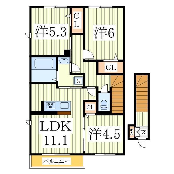 フォレヴィラージュ B(3LDK/2階)の間取り写真