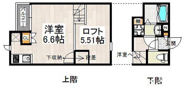 CB千早南カミーノ(1K/1階)の間取り写真