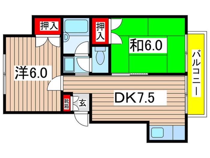 グランドールアイダD棟(2DK/1階)の間取り写真