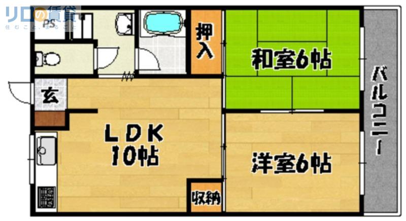 第2あかつきマンション(2LDK/5階)の間取り写真