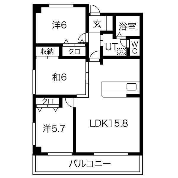 ライフ第5マンション大平台(3LDK/3階)の間取り写真