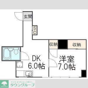 マツバビル(1DK/2階)の間取り写真