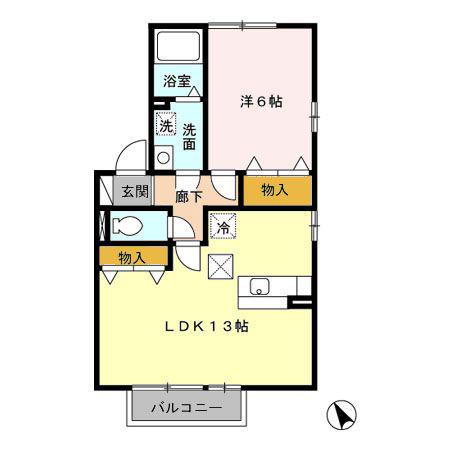 グランモアB(1LDK/1階)の間取り写真
