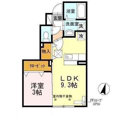 グランツC(1LDK/1階)の間取り写真