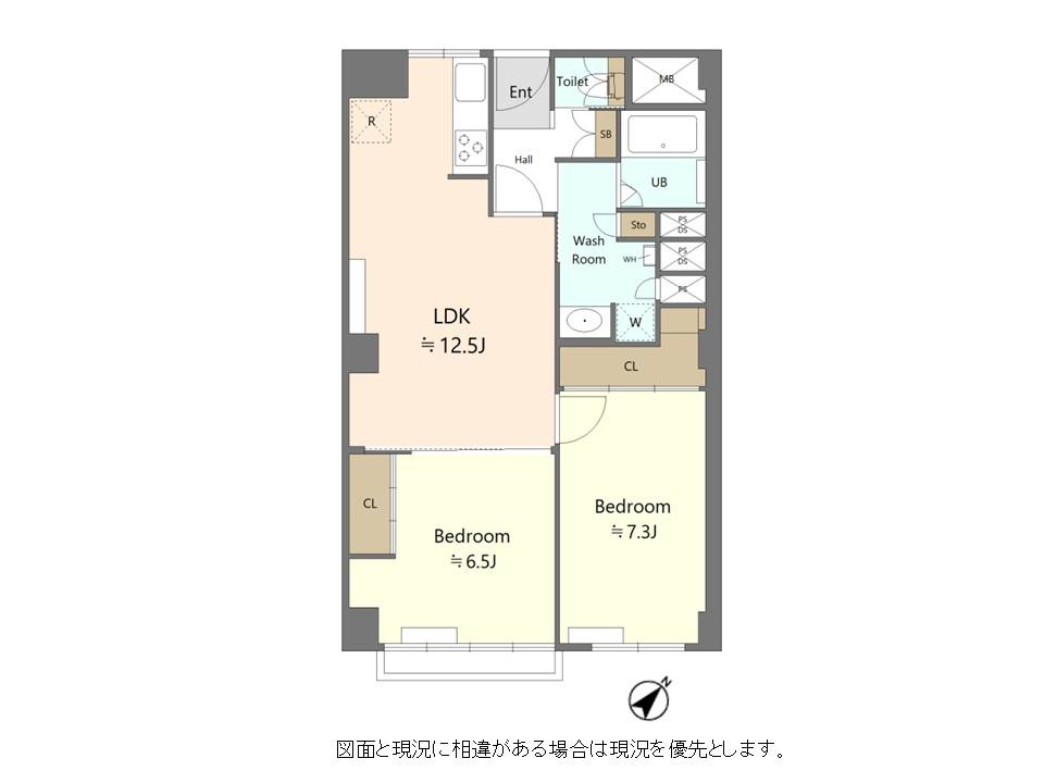 ヴィラ赤坂(2LDK/4階)の間取り写真