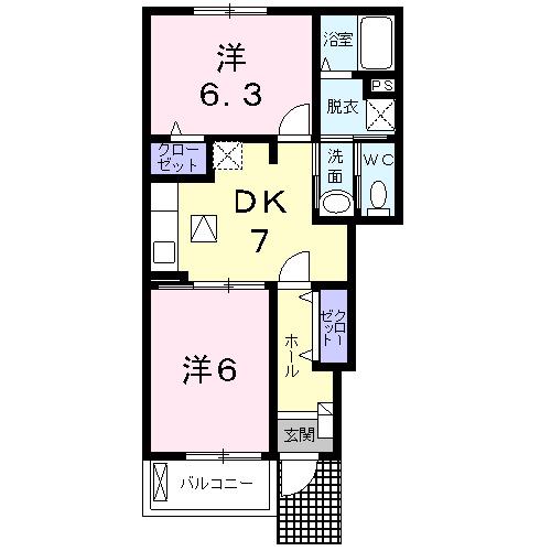 ペアセロベE(2DK/1階)の間取り写真