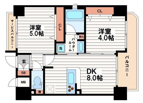 アーデンタワー本町イースト(2DK/3階)の間取り写真