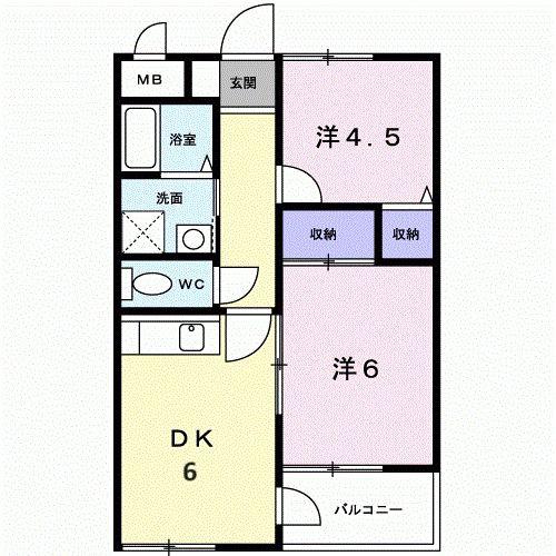 フェニス仁川(2DK/2階)の間取り写真