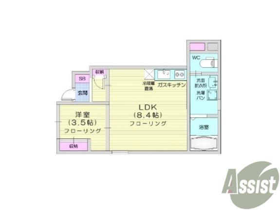 ヒールコートⅠ(1LDK/1階)の間取り写真