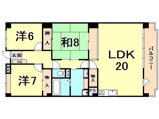 夙川リンデンハイム(3LDK/2階)の間取り写真