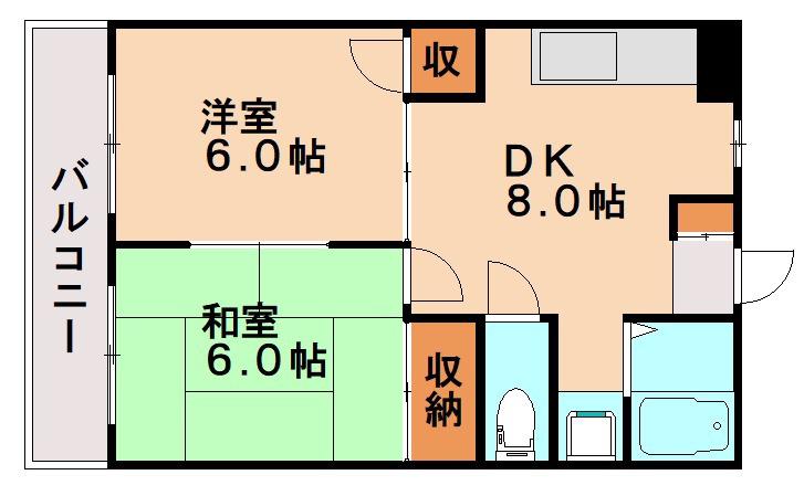 シャトレ大浦III(2DK/1階)の間取り写真