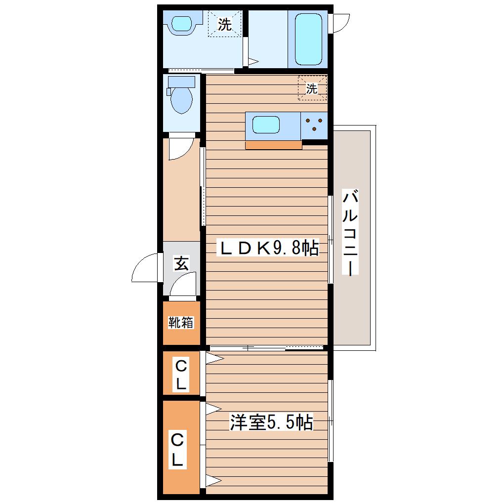 ベレオ南仙台(1LDK/2階)の間取り写真