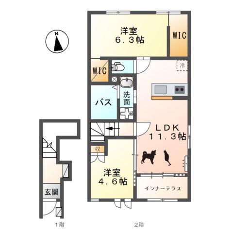 イーストヒルズセイ(2LDK/2階)の間取り写真