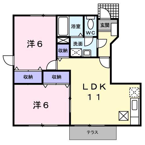 コスモスクェアA(2LDK/1階)の間取り写真