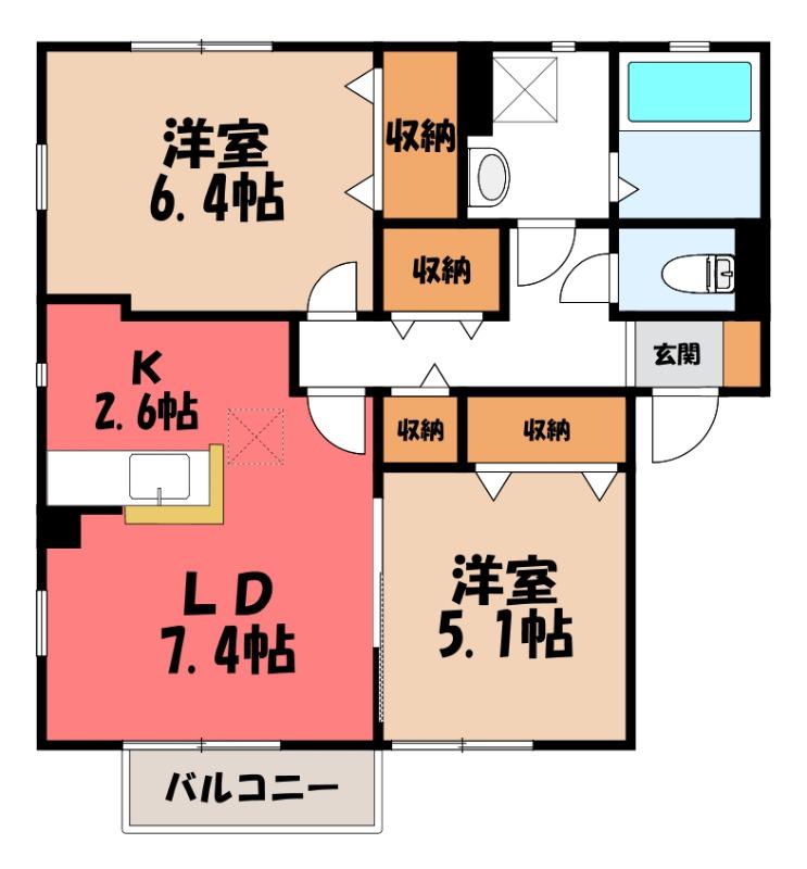 カサベルデG(2LDK/1階)の間取り写真