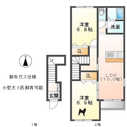 プライムコート石橋(2LDK/2階)の間取り写真