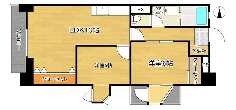 光明コーポ(2LDK/6階)の間取り写真