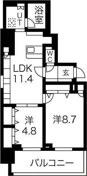 ルシェット白川公園(2LDK/11階)の間取り写真