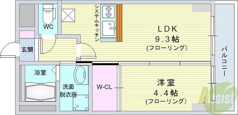 サイレンス服部(1LDK/4階)の間取り写真