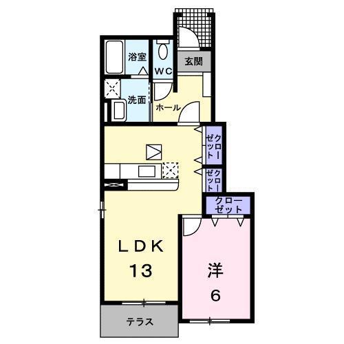 コントラーダ A・B(1LDK/1階)の間取り写真