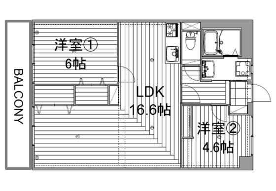 第15上野ビル(2LDK/6階)の間取り写真