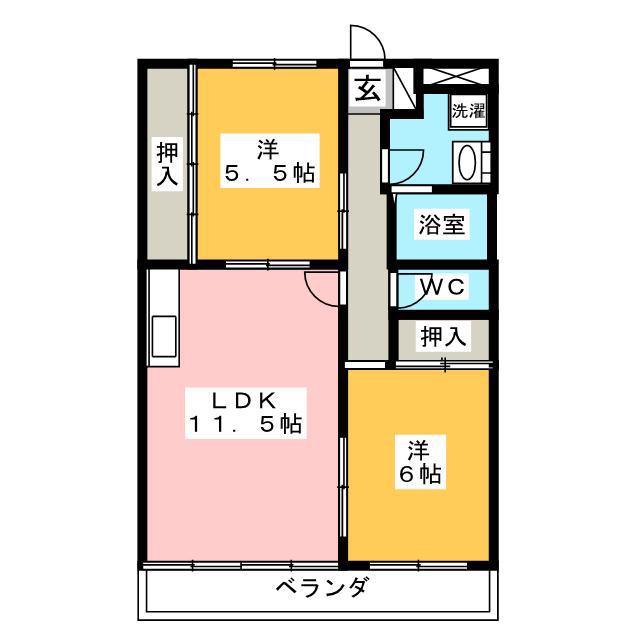ル・ポール三日市(2LDK/2階)の間取り写真