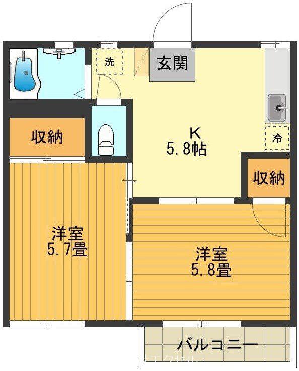 コーポ三起(2K/2階)の間取り写真