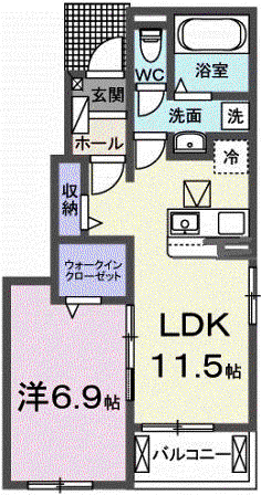 ラ・ルミエール A(1LDK/1階)の間取り写真