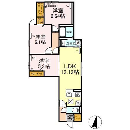 UP GOD HORIKIRI(3LDK/1階)の間取り写真