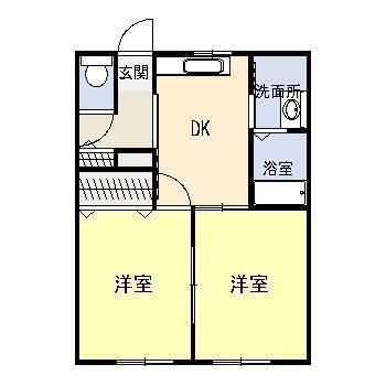 プランドール B棟(2DK/1階)の間取り写真
