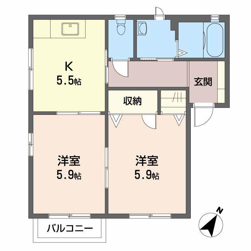 ドリームフジ(2K/2階)の間取り写真