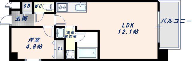 プラウディア今里(1LDK/5階)の間取り写真