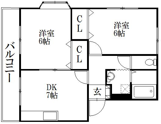 ビッグバレーA(2DK/1階)の間取り写真
