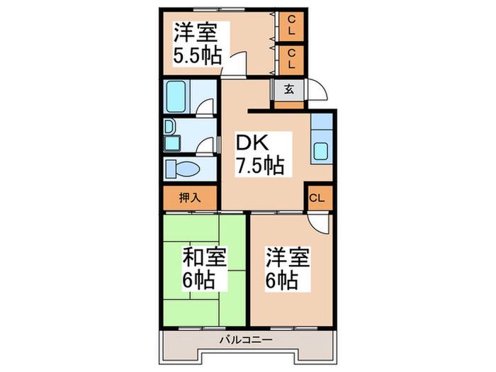 INOVE横濱長津田(3DK/3階)の間取り写真