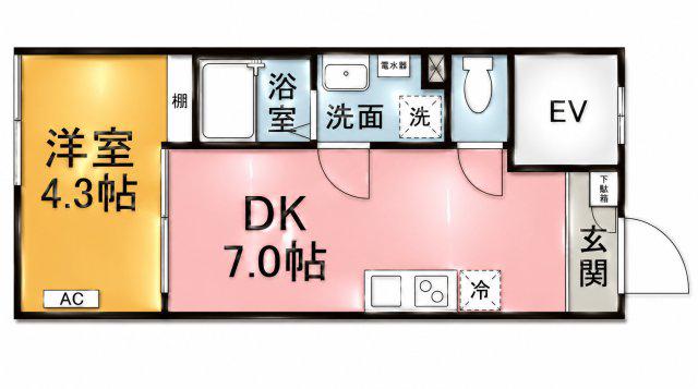 グランコート押上(1DK/3階)の間取り写真