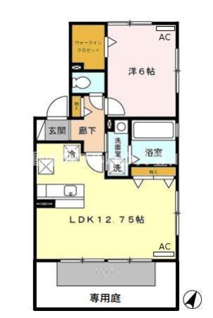 グレイシャス森(1LDK/1階)の間取り写真