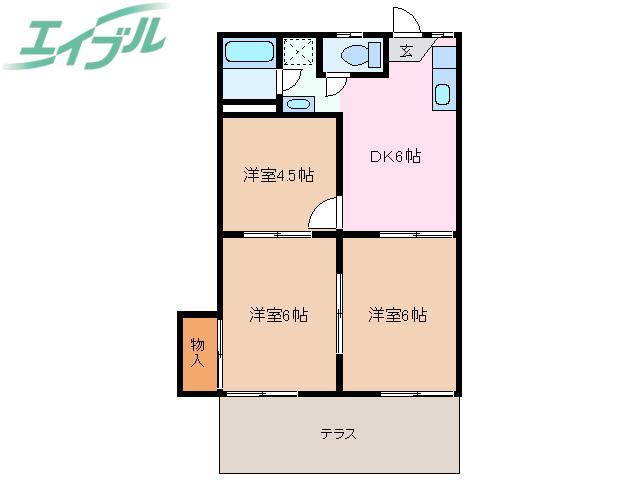 ピアース赤堀南町 A棟(3DK/1階)の間取り写真