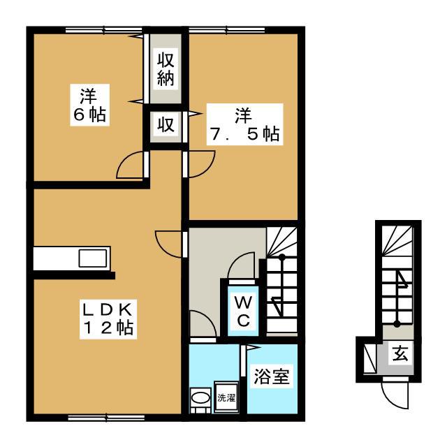 グランモア三好B(2LDK/2階)の間取り写真