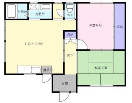 新町川土手平屋 左 2LDK(2LDK/1階)の間取り写真