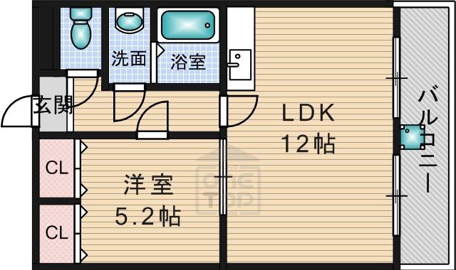 ラポール摂津(1LDK/2階)の間取り写真