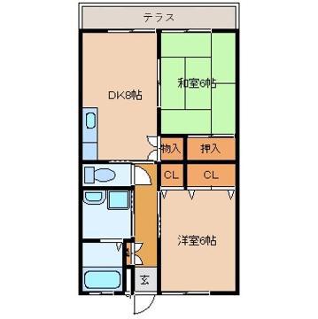 クイーンハイツ石田A(2DK/1階)の間取り写真