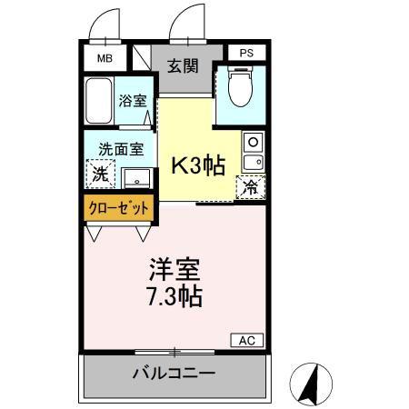 グラシア三川(1K/1階)の間取り写真