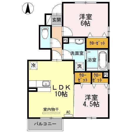 D-ROOM二口(2LDK/1階)の間取り写真