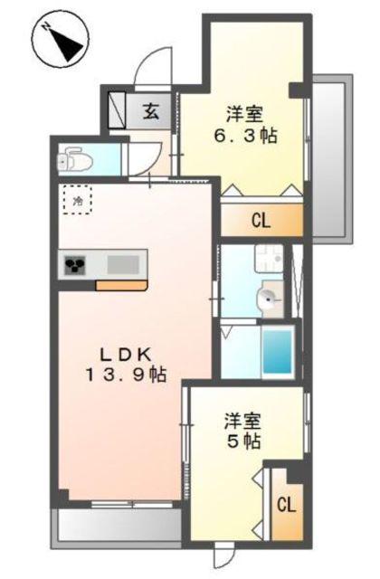 パルテノン(2LDK/3階)の間取り写真